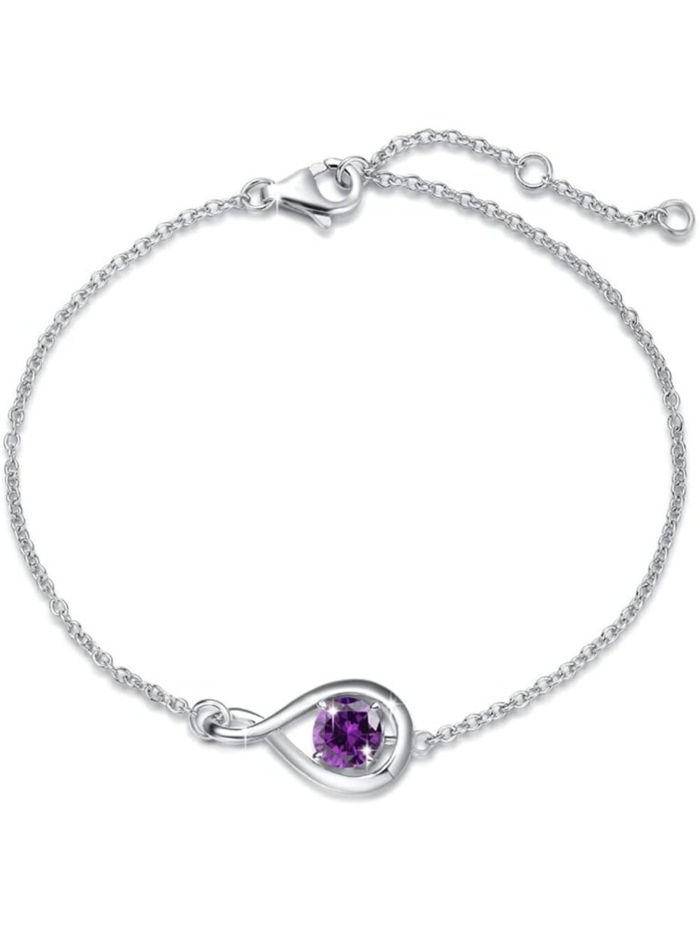 Sterling Silver Infinity Birthstone Bracelet for Women - Elegant Gift Idea